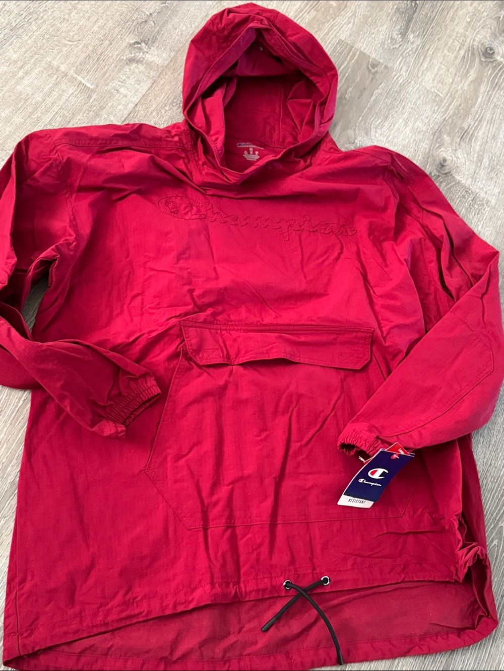 Champion Red Hooded Pullover Anorak with Kangaroo Pocket